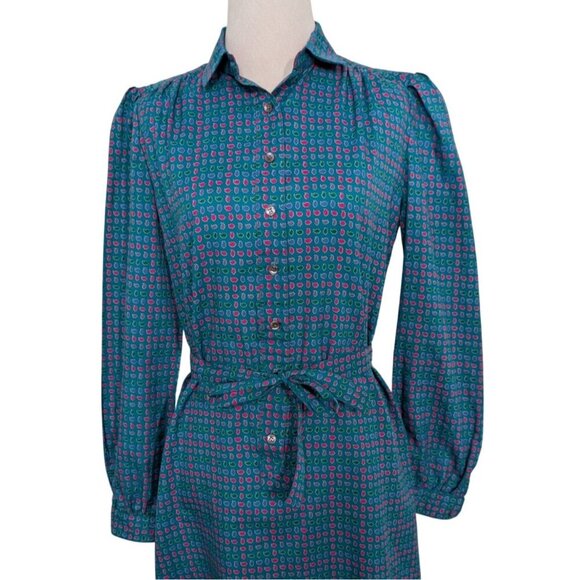 Vintage 80s Talbots Secretary Dress Womens Size 8 Blue Union Made Long Sleeve - Picture 2 of 16